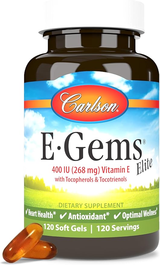 Carlson - E-Gems Elite 400 IU (268 mg) Vitamin E with Tocopherols and Tocotrienols Optimal Wellness 120 Soft Gels