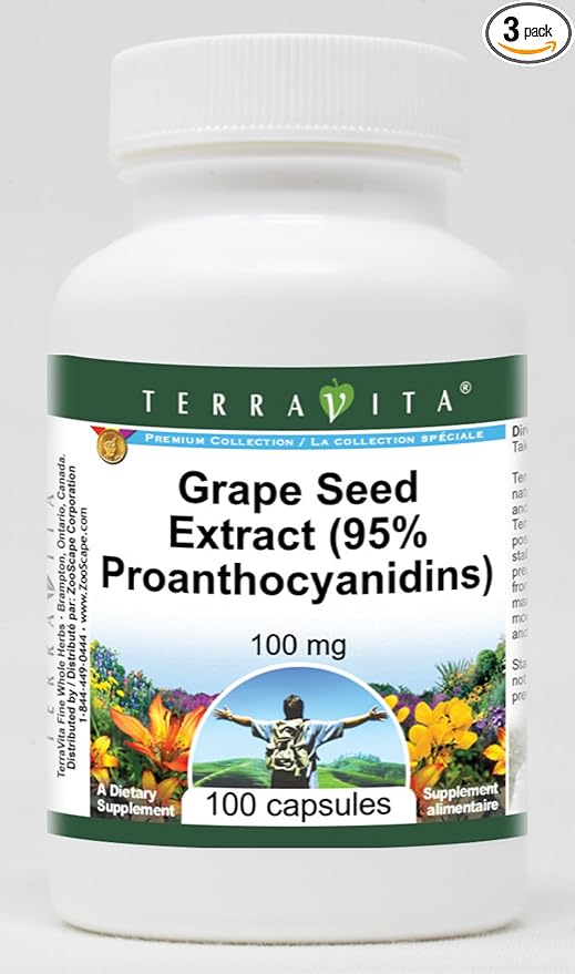 Grape Seed Extract (95% Proanthocyanidins) - 100 mg (100 Capsules ZIN: 514845) - 3 Pack