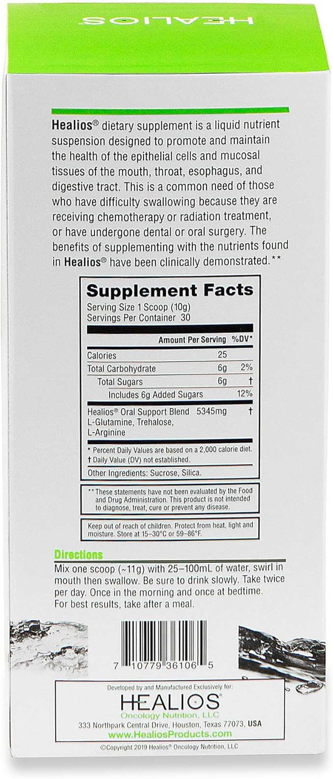 Healios Unflavored Oral Health and Dietary Supplement Powder Form Naturally Sourced L-Glutamine Trehalose L-Arginine 10.93 Ounces