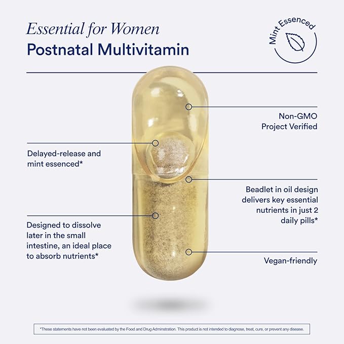 Ritual Postnatal Multivitamin for Women - Key Essential Vitamins and Minerals to Support Mom and Baby Postpartum and Throughout Lactation* - Choline Omega-3 DHA - Mint - 60 Capsules - 30 Servings