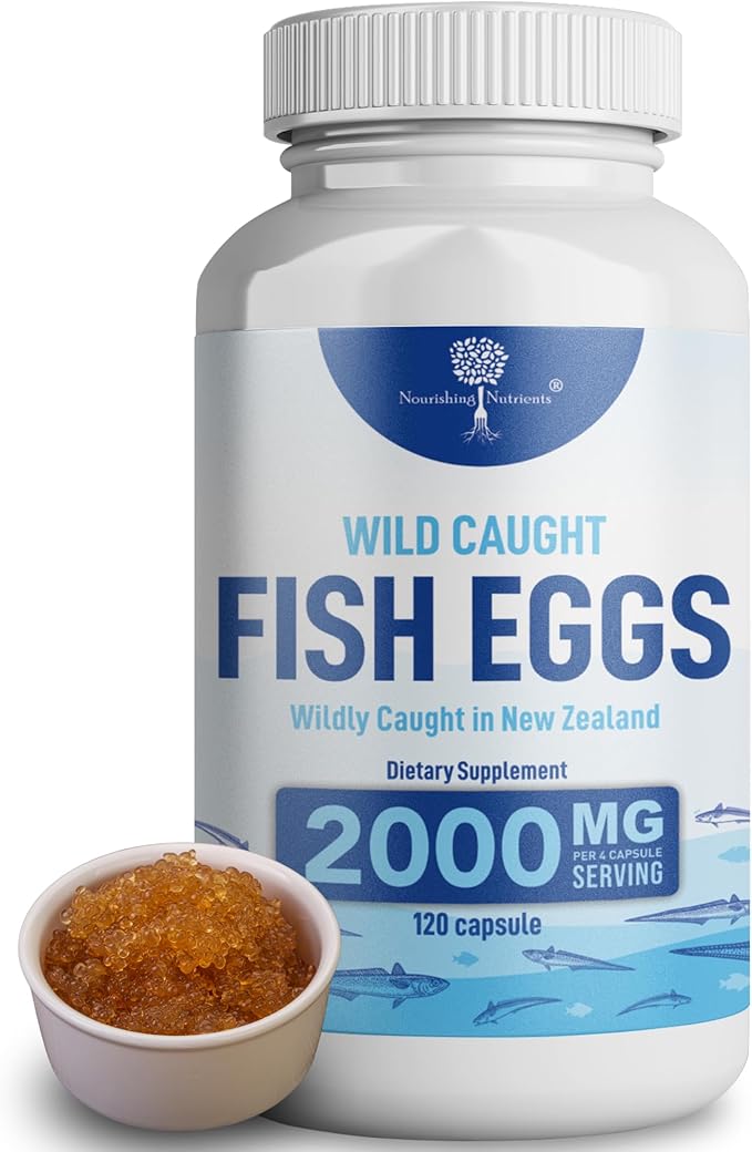 Wild Caught Fish Eggs 2000mg - Omega 3 Supplement for Eye Brain Health Supports Immunity Bones and Teeth Mood Support with Omega 3-6-9 Fish Egg Capsules