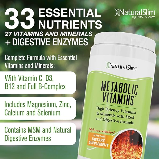 NaturalSlim Metabolic Vitamins - Combination of High Potency Multivitamins Minerals B Complex Msm &amp Digestive Formula Supplements for Men &amp Women - Energy &amp Metabolism Support - 2 Pack