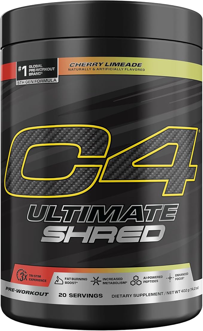 Cellucor C4 Ultimate Shred Pre Workout Powder Metabolism Supplement with Cayenne Extract+300mg Caffeine+TeaCrine+Dynamine - Cherry Limeade 20 Servings