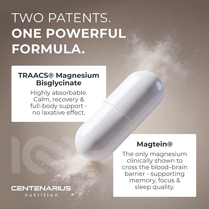 Centenarius Nutrition Dual Mag Power – Advanced Magnesium Complex with Magtein &amp TRAACS for Focus Sleep Muscle Recovery &amp Energy Balance