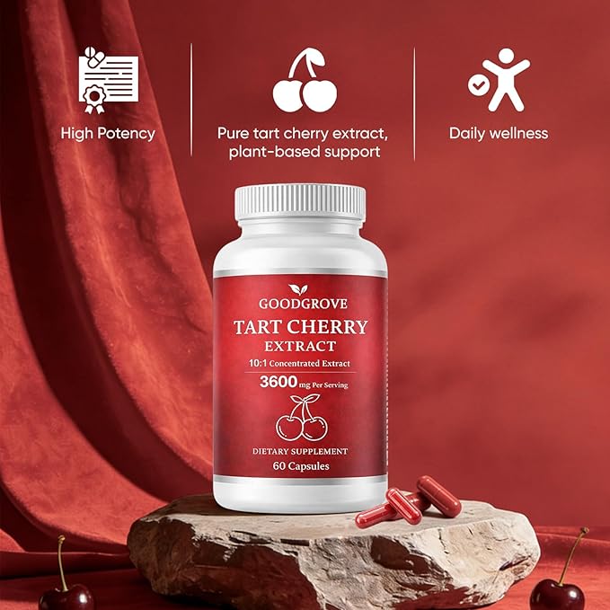 Good Grove Tart Cherry Extract Capsules Tart Cherry Extract 3600 mg 10:1 Vegan Non-GMO Dietary Supplement 60 Capsules