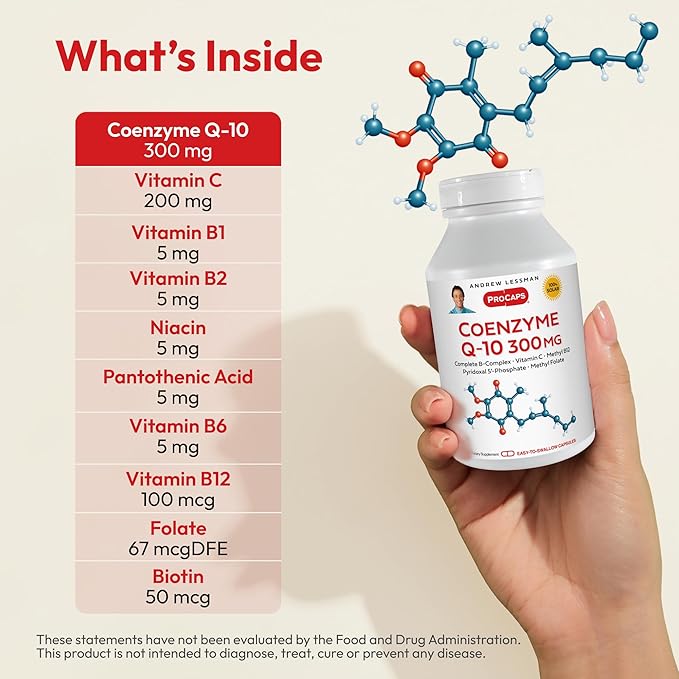 ANDREW LESSMAN Coenzyme Q-10 300 mg 240 Capsules - Essential for Energy Production and Optimum Key Organ Function Anti-Oxidant Support Depleted by Aging Plus B-Complex. Easy to Swallow Capsules