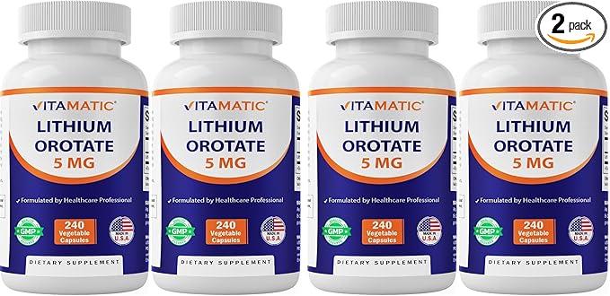 Vitamatic Lithium Orotate 5mg 240 Veggie Capsules Non-GMO Gluten Free. - 4 Pack