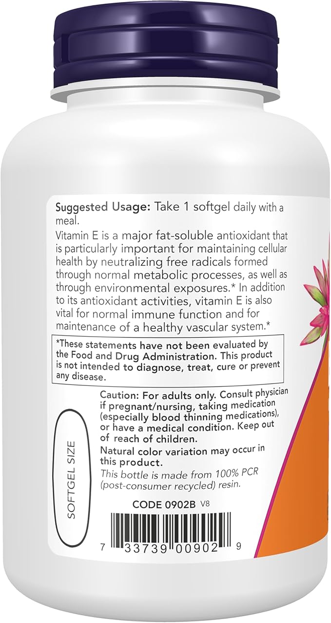 NOW Foods Supplements Vitamin E-1000 IU Mixed Tocopherols Antioxidant Protection* 100 Softgels