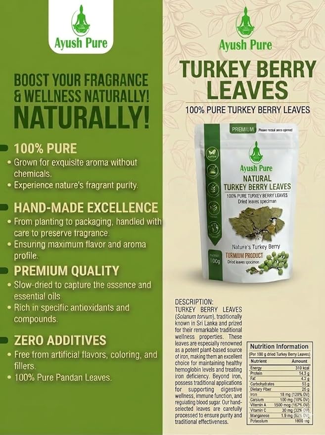 Turkey Berry Leaves Dried 100 Count Pure Grade A Quality
