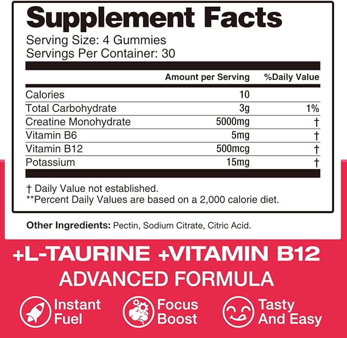 Creatine Gummies for Women Sugar Free &amp Vegan Gummies Creatine for Women Strawberry Flavor Creatine Monohydrate Gummies for Exercise Fitness Training Work &amp Travel 120 Gummies