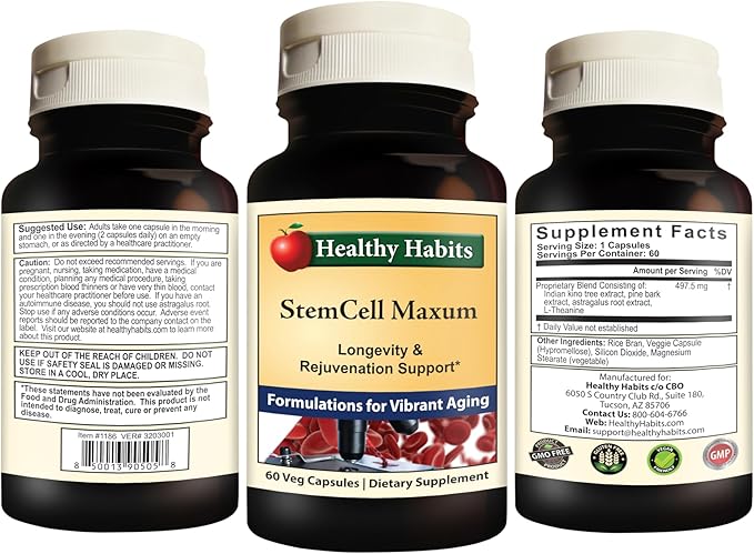 Healthy Habits StemCell Maxum Plant Based Age Defying Support Supplement for Healthy Stem Cell Regeneration and Replenishment