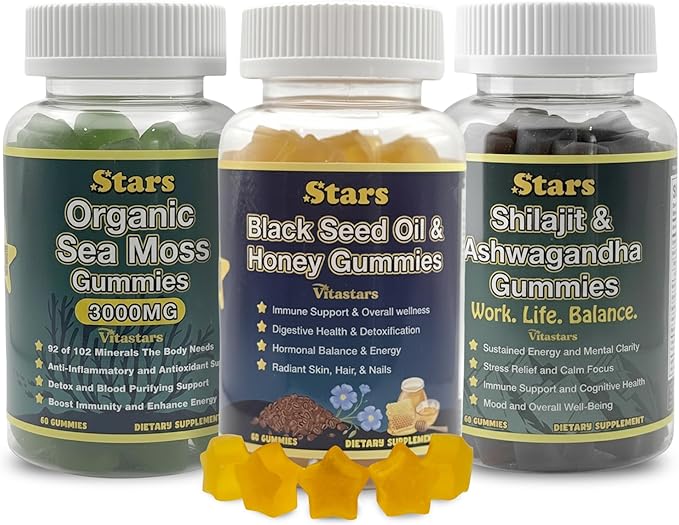 Beauty Wellness &amp Clarity Pack: Black Seed Oil Sea Moss Shilajit &amp Ashwagandha Gummies for Digestive Health Energy and Skin Care Antioxidant &amp Immune Boost for Men &amp Women 3-Pa