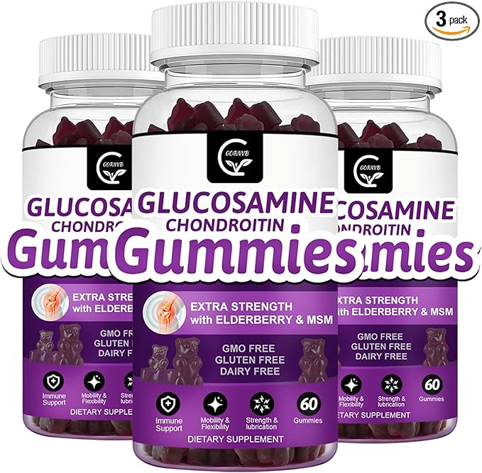 Glucosamine Chondroitin Gummies with MSM &amp Elderberry – Extra Strength Mobility &amp Flexibility Support Antioxidant Immune Supplement for Adults Men &amp Women - 60 Chondroitin Gummies (3 Pac