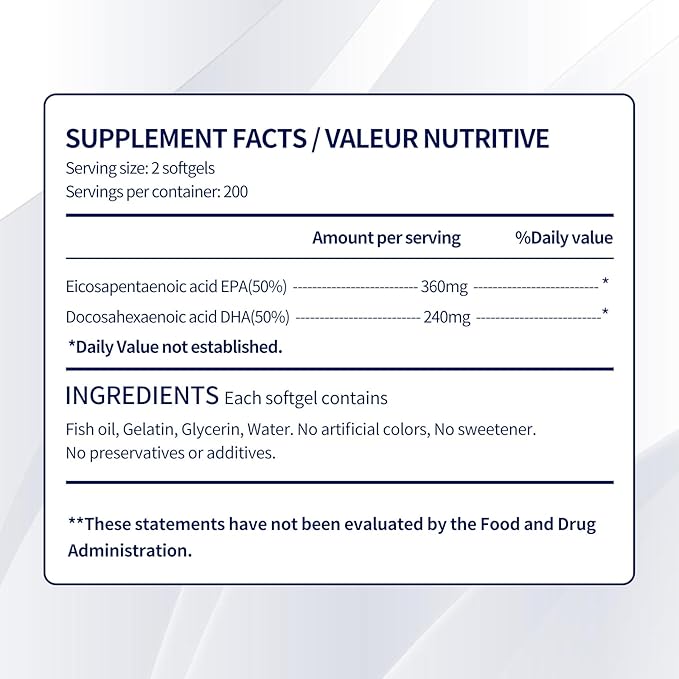 Omega-3 Fish Oil 1000mg Softgels - High Potency 360mg EPA + 240mg DHA per Serving Fish Oil Supplement from Wild-Caught Deep Ocean Fish Heart &amp Brain Support 400 Softgels