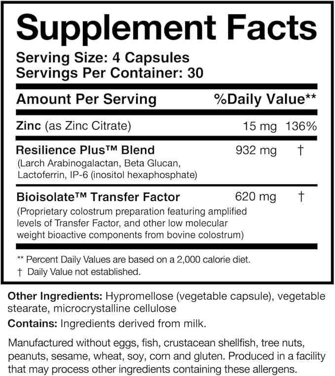 Researched Nutritionals Transfer Factor Rapid Response Immune Support Supplement - Colostrum Blend with Beta Glucan IP-6 &amp Lactoferrin Fast-Acting Innate &amp Adaptive Immune Modulation (120 Ca
