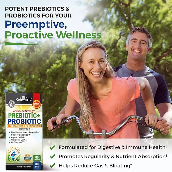 Super Greens Powder with Probiotics Prebiotics and Digestive Enzymes (30 Servings) Plus Advanced Strength Pre and Probiotics Supplement with Digestive Enzymes (2 Month Supply)