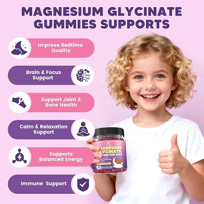 Kids Magnesium Gummies Magnesium Glycinate Gummies 400mg/200mg with L-Theanine Chamomile Vitamin B6 D3 for Kids Relaxation &amp Zzz Support Nerve Bone - Sugar Free Mixed Berry Flavor 60ct