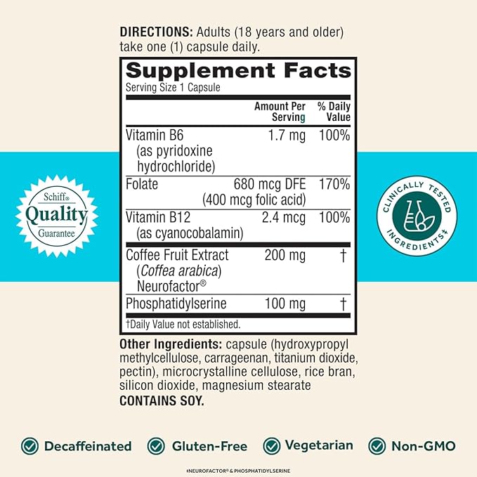 NEURIVA Plus Brain Supplement for Memory and Focus Clinically Tested Nootropics for Concentration for Mental Clarity Cognitive Enhancement Vitamins B6 B12 Phosphatidylserine 30 Capsules