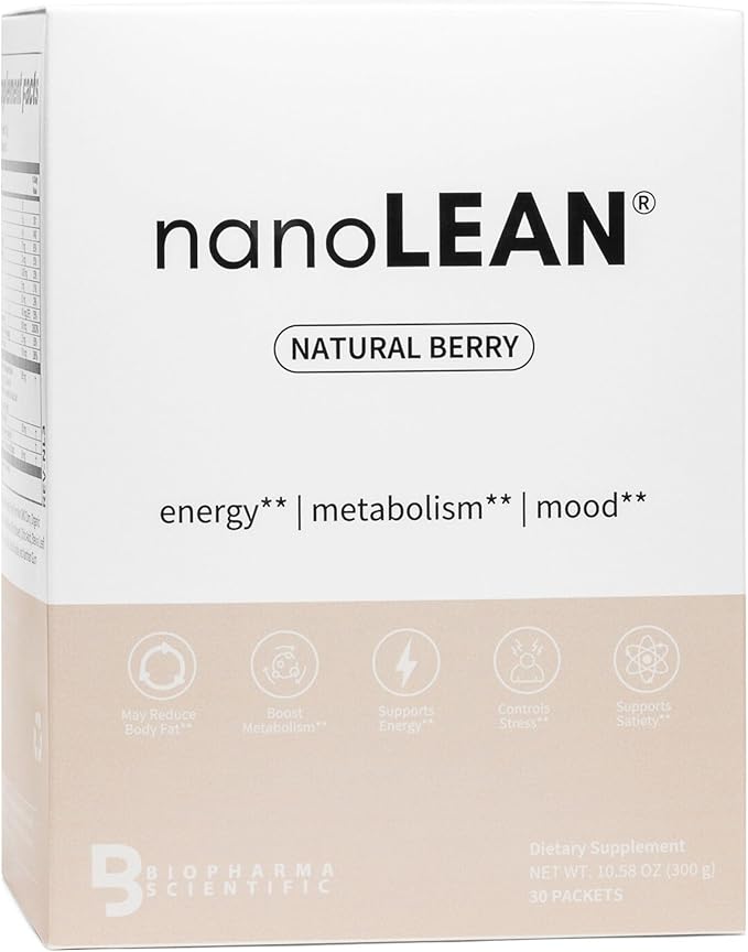 Biopharma Scientific NanoLean Natural Weight Management and Healthy Energy Drink | Natural Berry Flavor| 30 Servings | Fat Burning Increased Metabolism | Ashwagandha Green Tea