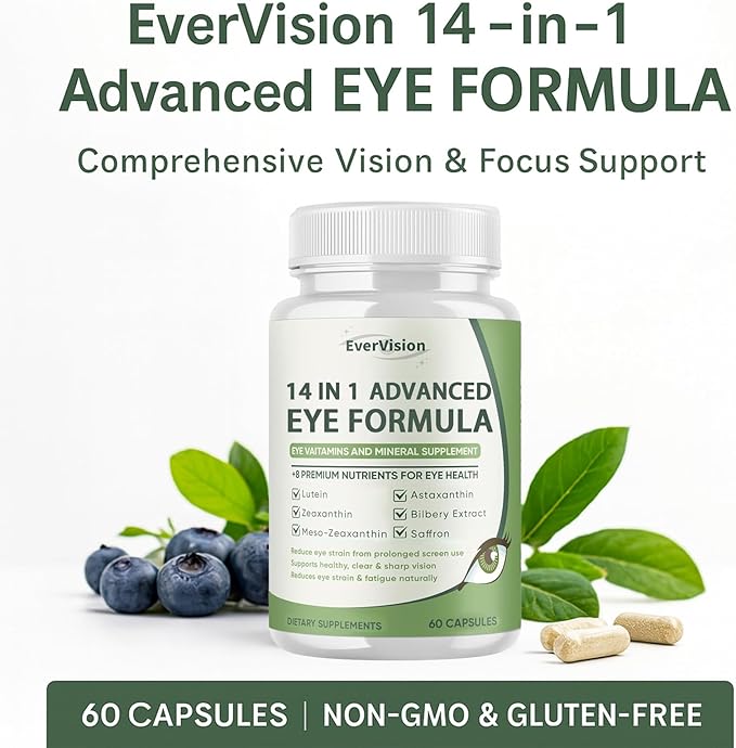 14 in 1 Advanced Eye Formula – Eye Vitamin and Mineral Supplement with Lutein Zeaxanthin Zinc &amp Bilberry Extract – Vision &amp Focus Support (1)