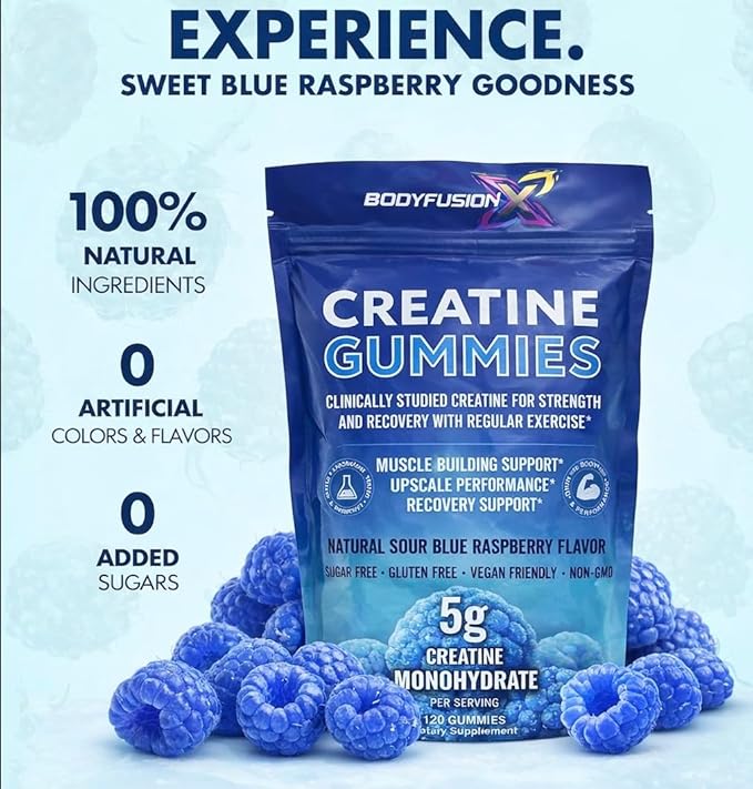 Creatine Gummies 5g – Sugar Free Vegan Non-GMO – Muscle Strength Recovery &amp Performance Support – Blue Raspberry Flavor – Anti-Melt Formula – 120 Gummies