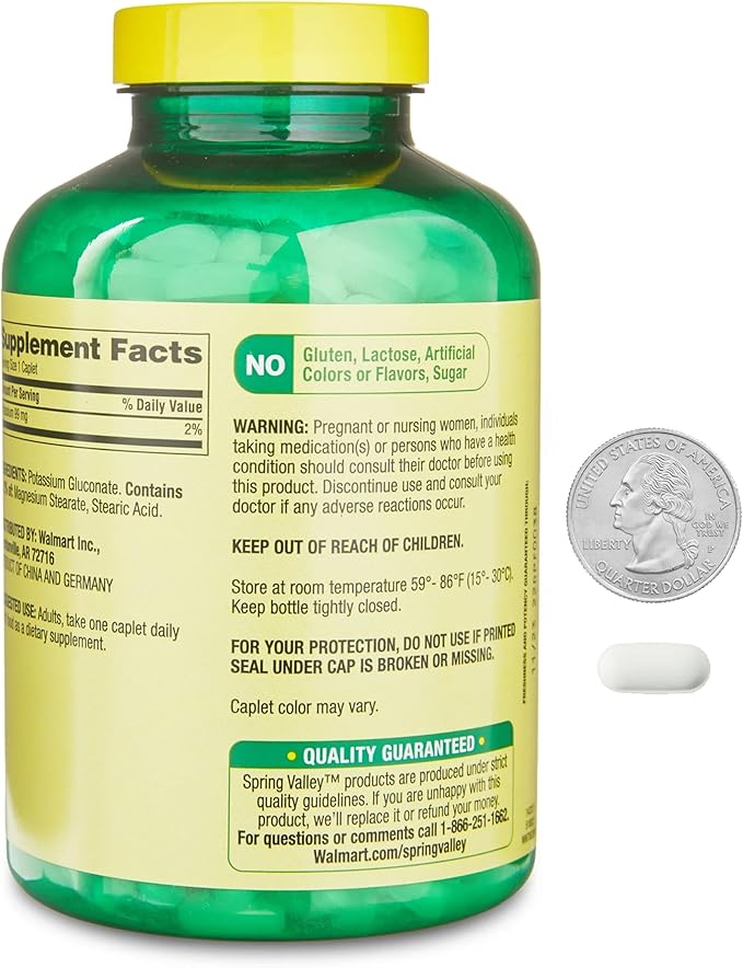 Potassium Supplement | Potassium | 500 Count Value Size | 99 mg is Formulated to Promote a Healthy Heart | Maintenance PH Balance Muscle and Nerve Cell Function | Potassium Gluconate
