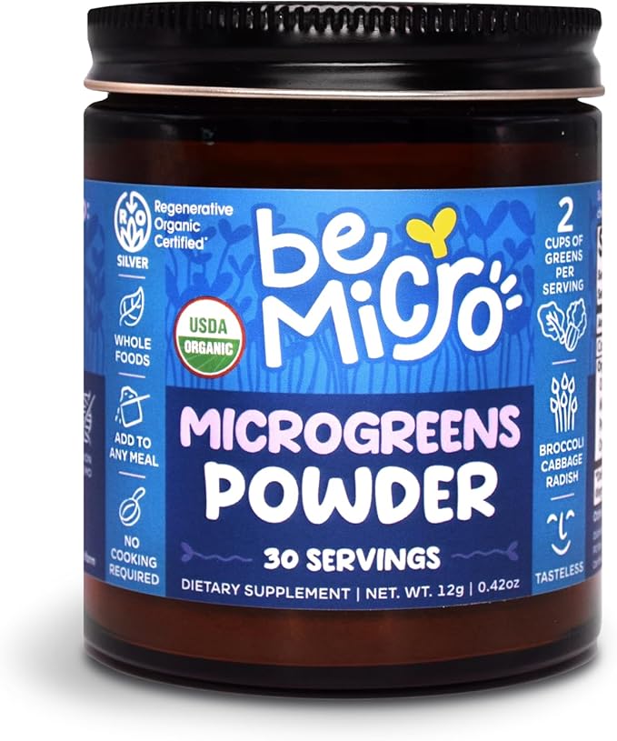 Whole Food Microgreens Powder - US Grown Small Batch Nutritional Booster - Broccoli Cabbage and Radish Microgreens Powder Blend - Cellular Health - 30 Servings / 12g