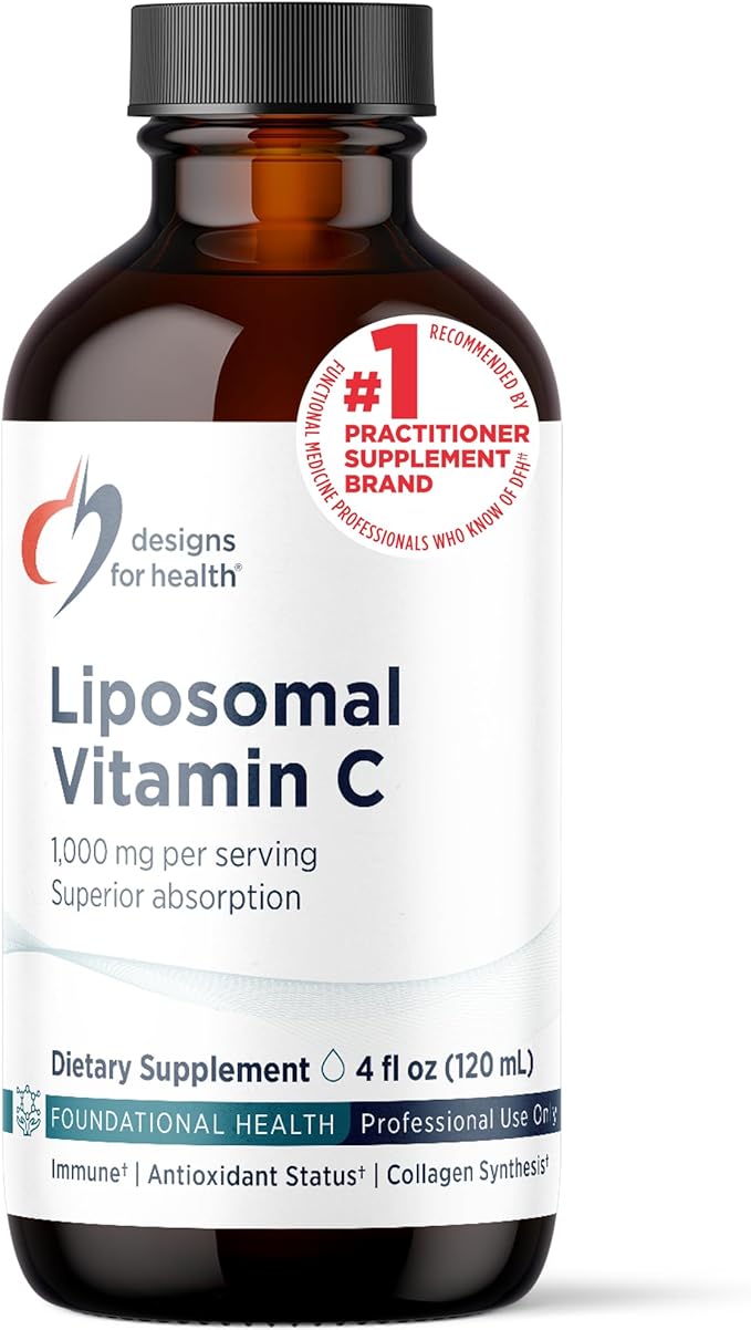 Designs for Health Liposomal Vitamin C Liquid - 1000mg Vitamin C Supplement - Liposomes (from Sunflower Lecithin) for Superior Absorption - Non-GMO Pleasant Lemon Flavor (24 Servings / 4oz)