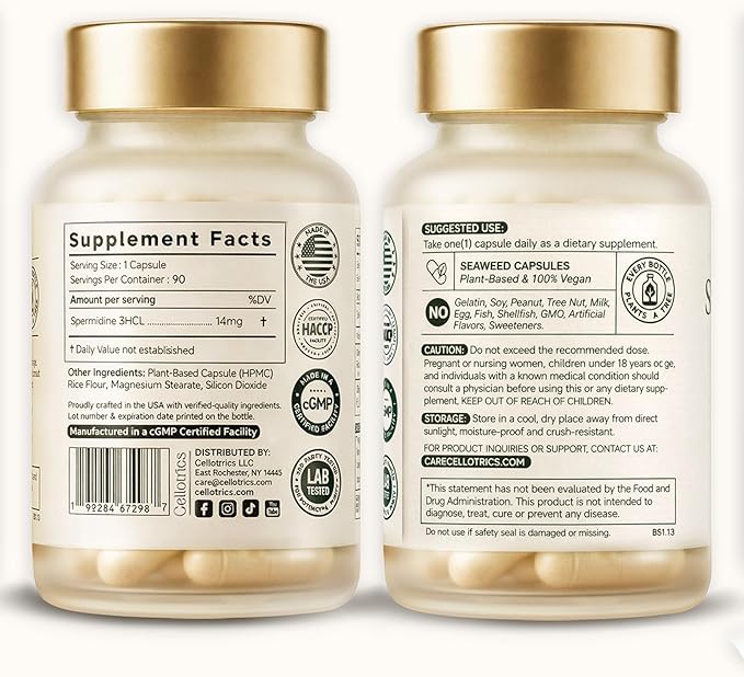 Spermidine Supplements - 1260mg | Ultra-Pure 99% Spermidine Made in USA &amp USA 3rd-Party Tested |100x More Potent Spermidine Supplements for Women &amp Men Longevity Support