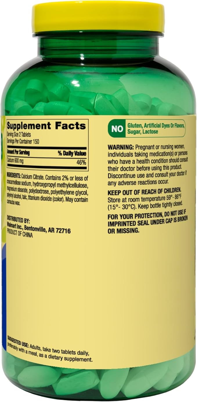 Calcium Citrate 600mg Tablets - Pure Calcium Citrate Supplement 300 Count - Supports Bone Health and Wellness Citrato de Calcio High Absorption Calcium 600 mg
