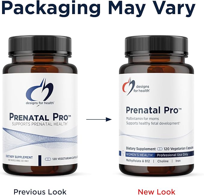 Designs for Health Prenatal Pro Methylated Multivitamin for Women - Prenatal Vitamins with Iron A D E + Vitamin K with Methylated Folate Calcium Magnesium Zinc for Nursing + Postpartum (120 Caps)