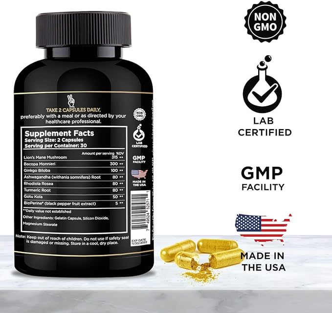 SOLOMON WISDOM Brain Booster – Nootropic Dietary Supplement for Memory Boost – 60 All-Natural Capsules to Enhance Focus &amp Improve Concentration &amp Clarity