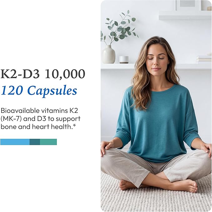 XYMOGEN K2-D3 10000 - Vitamin D3 K2 - Bioavailable Vitamin D 10000 IU (Cholecalciferol) with MK-7 - Heart Arterial Bone Health + Immune Support Supplement (120 Capsules)