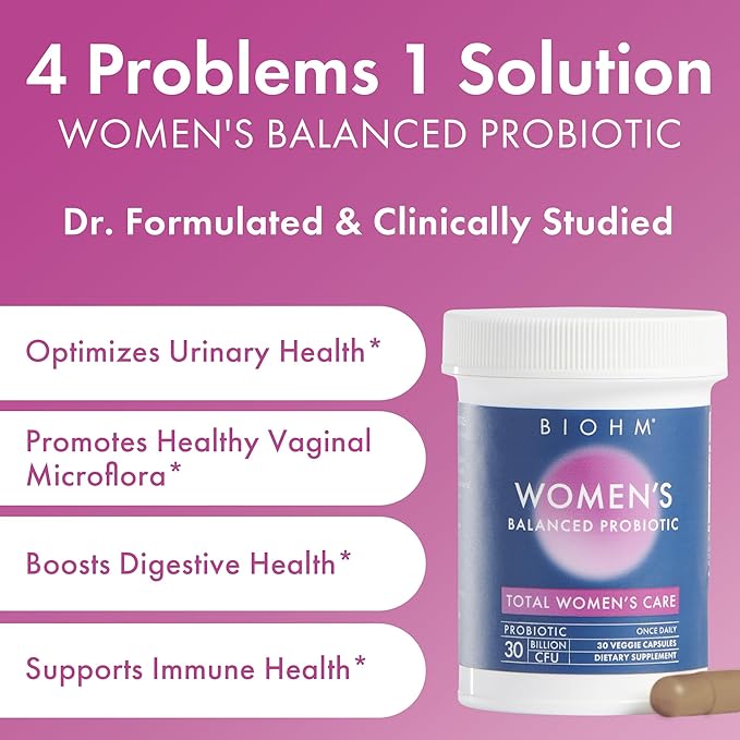 BIOHM Probiotics for Women 30 Billion CFU 9 Strains (30 Count) Helps Support Total Gut Health Digestive &amp Immune System Vaginal Probiotic for Urinary Tract &amp Vaginal Health 30 Day Supply