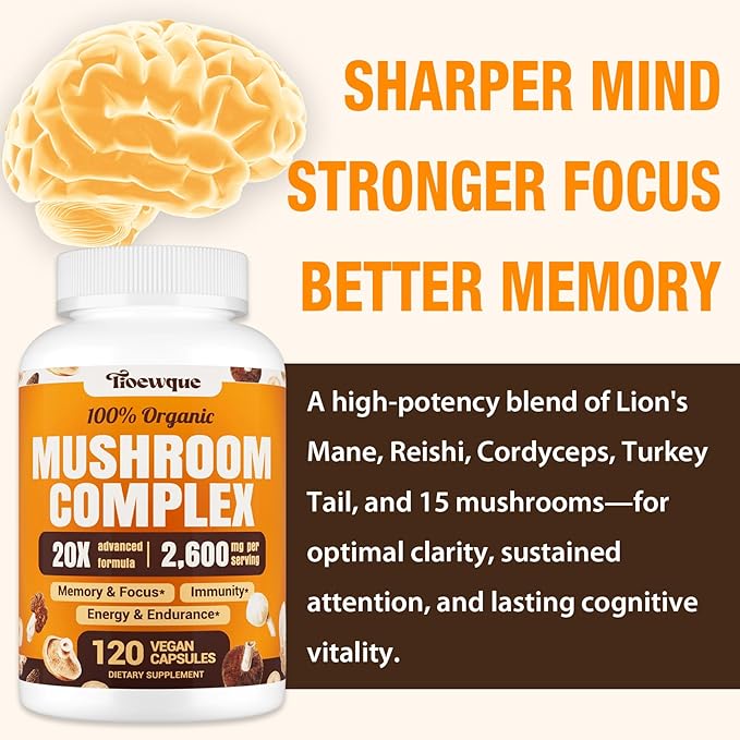 Mushroom Supplement Brain Supplements for Memory and Focus 20 in 1 Mushroom Complex with Lion's Mane Reishi Turkey Tail Cordyceps Maitake Shiitake for Energy Focus Memory 7 Pack