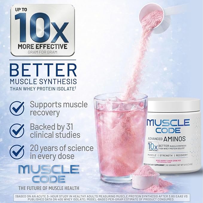 NAUTILUS Muscle Code Essential Amino Acid Powder Muscle Synthesis &amp Repair &amp Strength Natural Mixed Berry Flavor – 30 Servings Clinically Studied 0g Sugar Keto Vegan Gluten Free Dairy Free