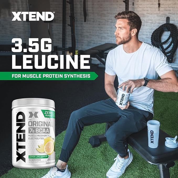 Xtend Original BCAA Powder 7g BCAAs and 2.5g L-Glutamine for Muscle Recovery Hydration and Lean Muscle Sugar Free Intra and Post Workout Drink with Electrolytes Lemon Lime Squeeze 30 Servings