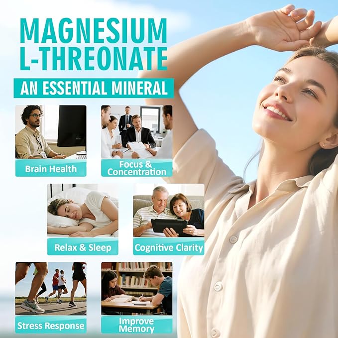 Magnesium L-Threonate 2000mg | 10-in-1 Supplement for Brain Health &amp Cognitive Support | High-Absorption Magnesium Threonate Capsules 180 Count