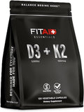 FITAID Essentials Vitamin D3 K2 5000 IU Supplement 125mcg D3 + 100mcg K2 MK7 High Absorption VIT D3 and K2 Supplements for Athletes Bone Health &amp Immune Support 120 Veg Caps 4 Month Supply