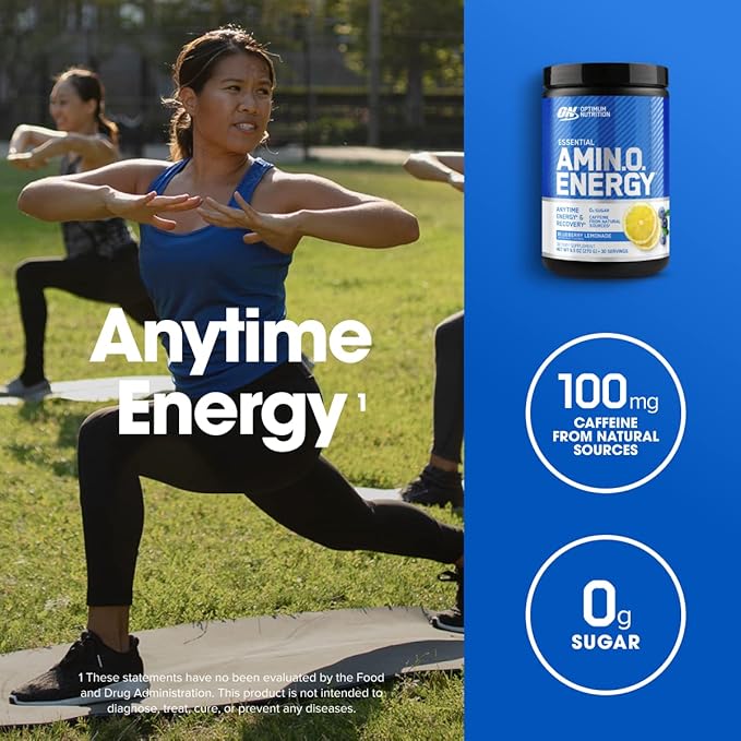 Optimum Nutrition Amino Energy - Pre Workout with Green Tea BCAA Amino Acids Keto Friendly Green Coffee Extract Energy Powder - Blueberry Lemonade 30 Servings (Packaging May Vary)