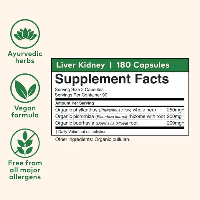 ORGANIC INDIA Liver Kidney Herbal Supplement - Detoxify &amp Rejuvenate Supports Healthy Liver &amp Kidney Function Vegan Gluten-Free Kosher USDA Certified Organic Non-GMO - 180 Capsules