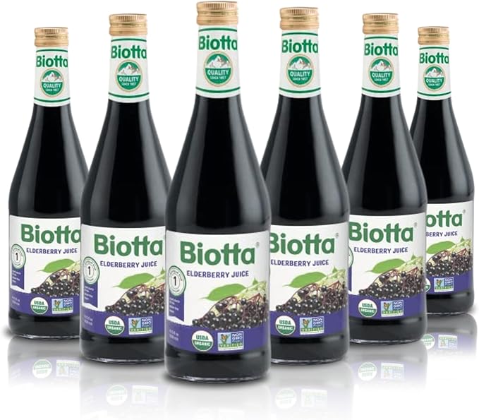 Biotta Organic Elderberry Juice - Naturally Sweetened Fruit Juice For Optimal Immune Support Function - With Immunity Boosting Elderberries - Good Source of Potassium (16.9 Fl Oz Pk of 6)