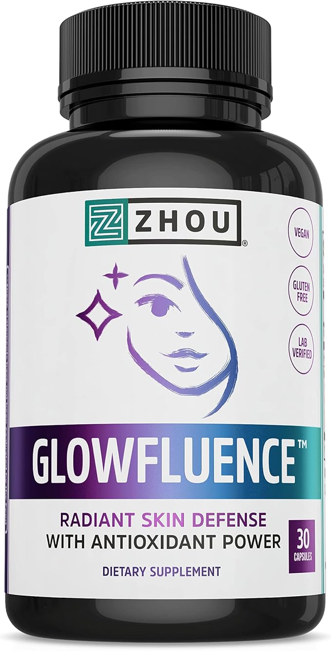 Zhou Glowfluence - Hyaluronic Acid Supplement with Vitamin C and Antioxidants Glowing Skin and Hydration Support Hyaluronic Acid Pills for Women and Men Pure Formula - 30 Vegetarian Capsules