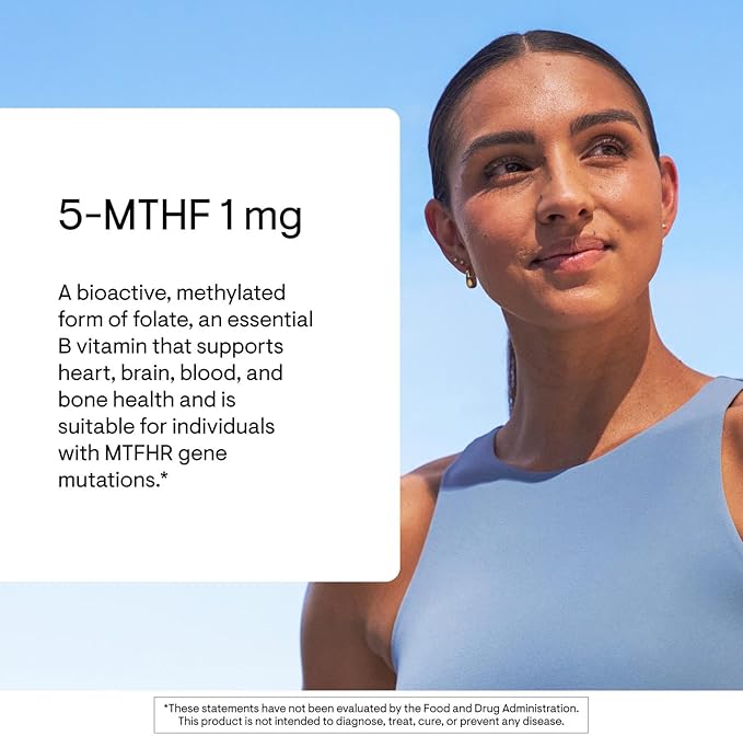 THORNE - 5-MTHF - Methylfolate (Active B9 Folate) Supplement - Supports Cardiovascular Health Fetal Development Nerve Health Methylation &amp Homocysteine Levels* - 60 Servings - 5-MTHF 1mg
