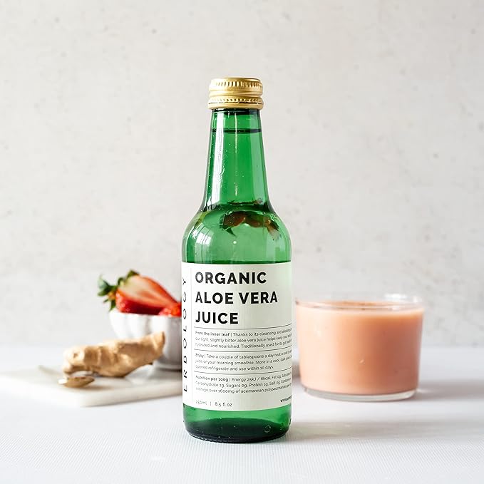 100% Organic Aloe Vera Juice 8.5 fl oz - Supports Immunity &amp Gut Health - Straight from Farm in Spain - Undiluted - No Added Sugar or Artificial Preservatives - Non-GMO - Recyclable Glass Bottle