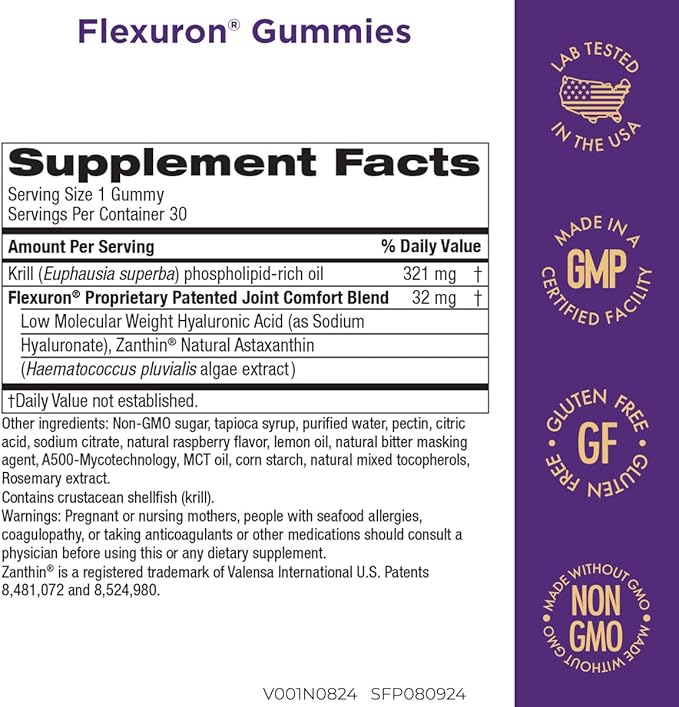 Purity Products Flexuron Gummies Joint Formula 3X Better Than Glucosamine and Chondroitin - Starts Working in just 7 Days - Krill Oil Low Molecular Weight Hyaluronic Acid Astaxanthin - 30 Ct (1)