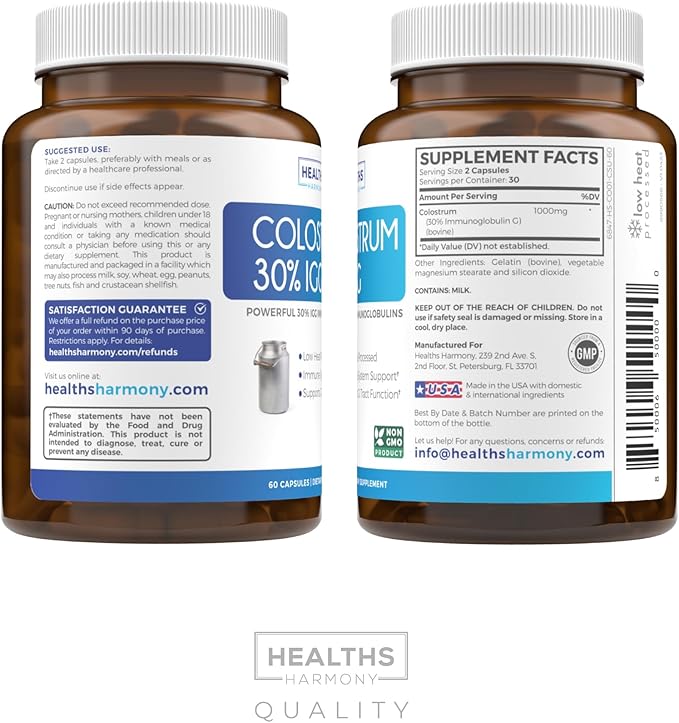 Bovine Colostrum for Women - Colostrum Supplement with 1000mg per Serving and 30% IgG Immunoglobulins from First Milking - Low Heat Processed for Maximum Potency Non-GMO &amp Made in the US (1 Month