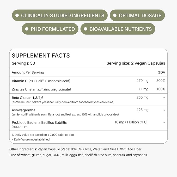 Ready To Defend Immune &amp Gut Support – Spore Probiotic DE111® Beta Glucan Ashwagandha – Supports Immunity Gut Health Stress &amp Bloating Relief Supplement – 60 Capsules