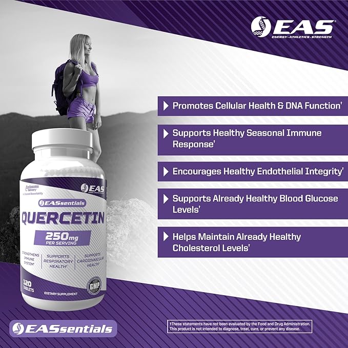 EAS Quercetin 250mg | Heart &amp Respiratory Health | Supports Immune Response | Gluten Free Non GMO | Better Absorption with Cyclosome Delivery | 120 Tablets