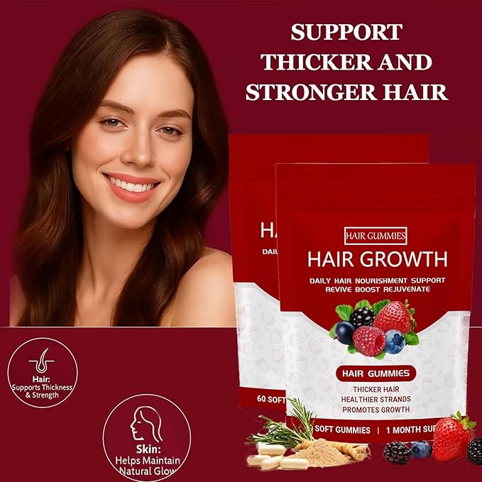 Lumin Hair Growth Gummies Hair Growth Gummies for Black WomenSupports Thicker Stronger &amp Healthier-Looking Hair – Mixed Berry Flavor 60 Gummies (1Bag)